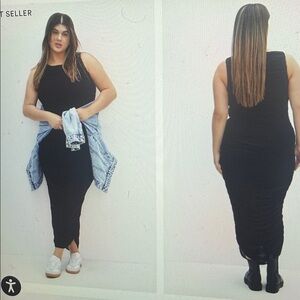 City Chic Black halo ruched midi dress black-SZ large